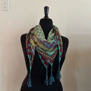 Johnny Was Multicolor Patterned Silk Scarf